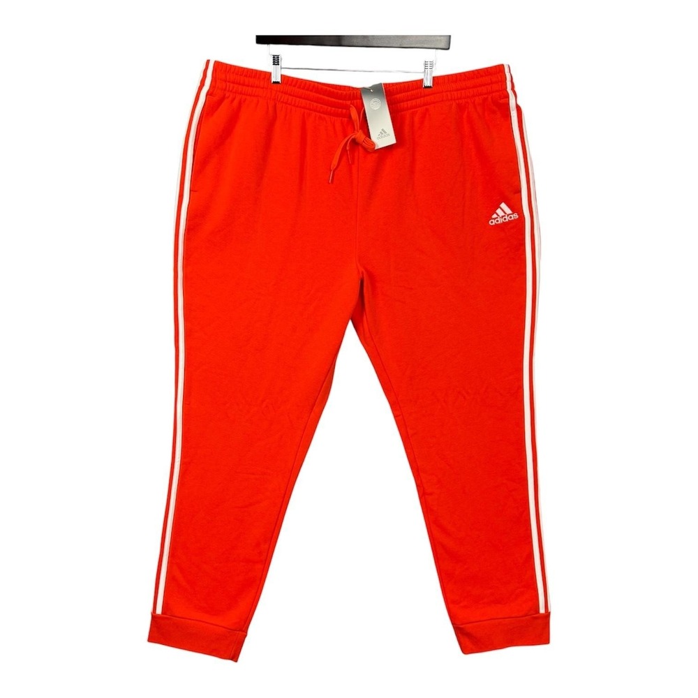Adidas Sweatpants Mens 4XL Orange Fleece 3 Stripe Joggers Regular Fit Pants